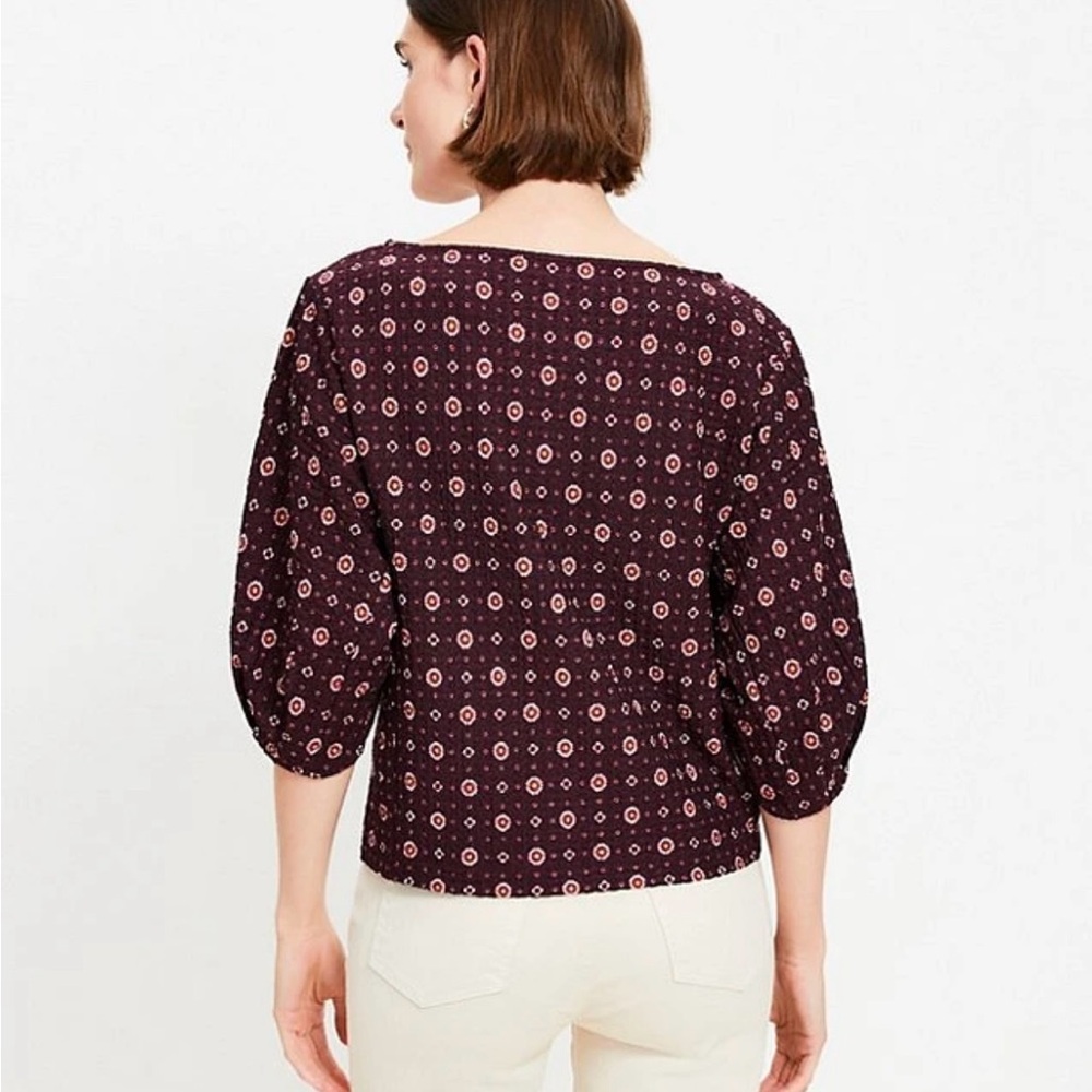 LOFT Maroon Patterned Textured Top - Picture 3 of 9